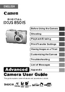 Canon Digital Ixus 850 IS manual. Camera Instructions.
